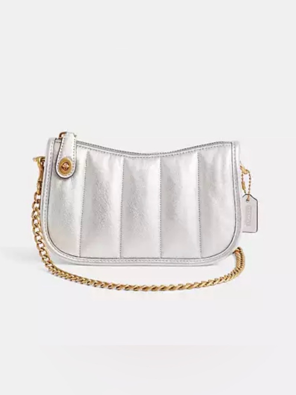COACH Silver Quilted Swinger 20 Chain Shoulder Bag New